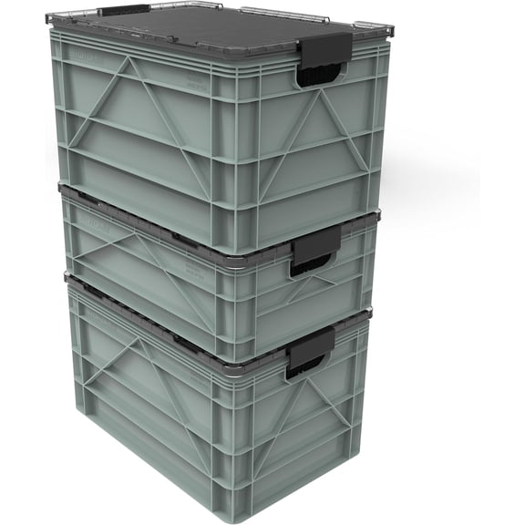 CRATE Pro Pack - Two Full Size and One Half Size Heavy Duty Stackable Storage Bins, Totes and Containers with Lids and Dividers - Durable Organizer for Home, Office, Garage, and Outdoor Use