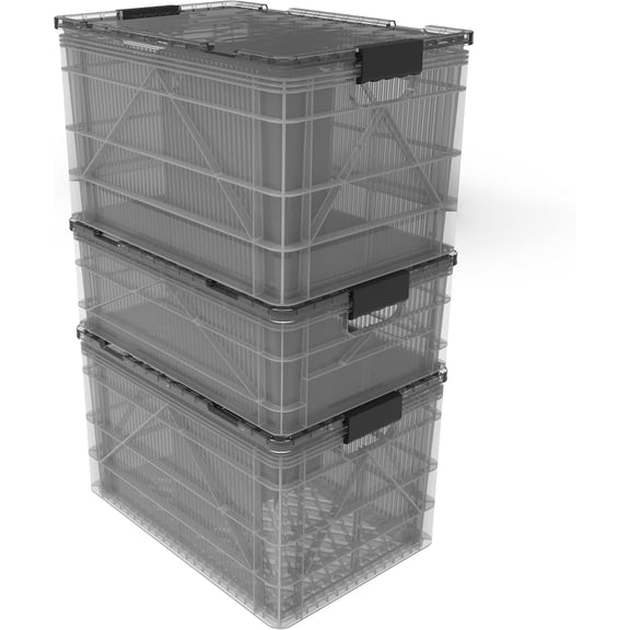CRATE Pro Pack - Two Full Size and One Half Size SidioCrate, Stackable Outdoor Organizer Storage Bins with Clear Lid and Dividers - Clear
