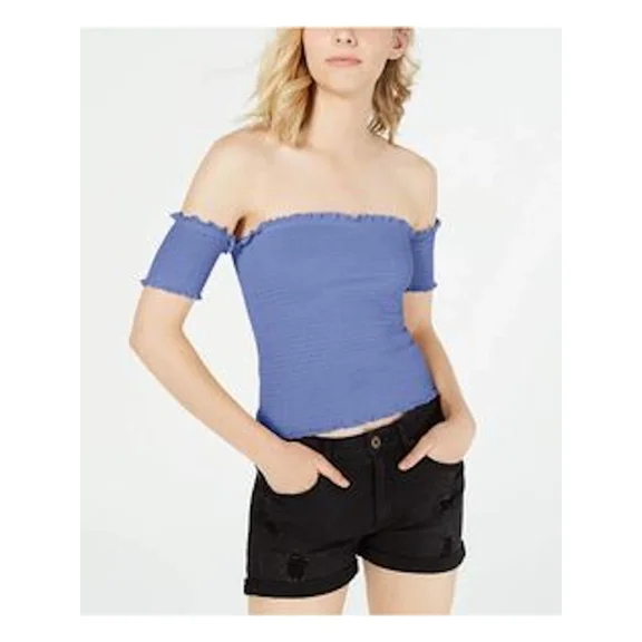 CRAVE FAME Womens Blue Short Sleeve Square Neck Top XS