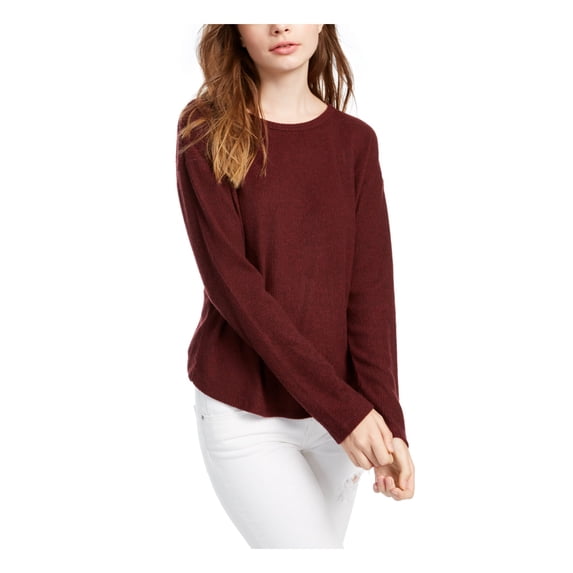 CRAVE FAME Womens Burgundy Stretch Cut Out Twist Back Long Sleeve Crew Neck Sweater Juniors XL