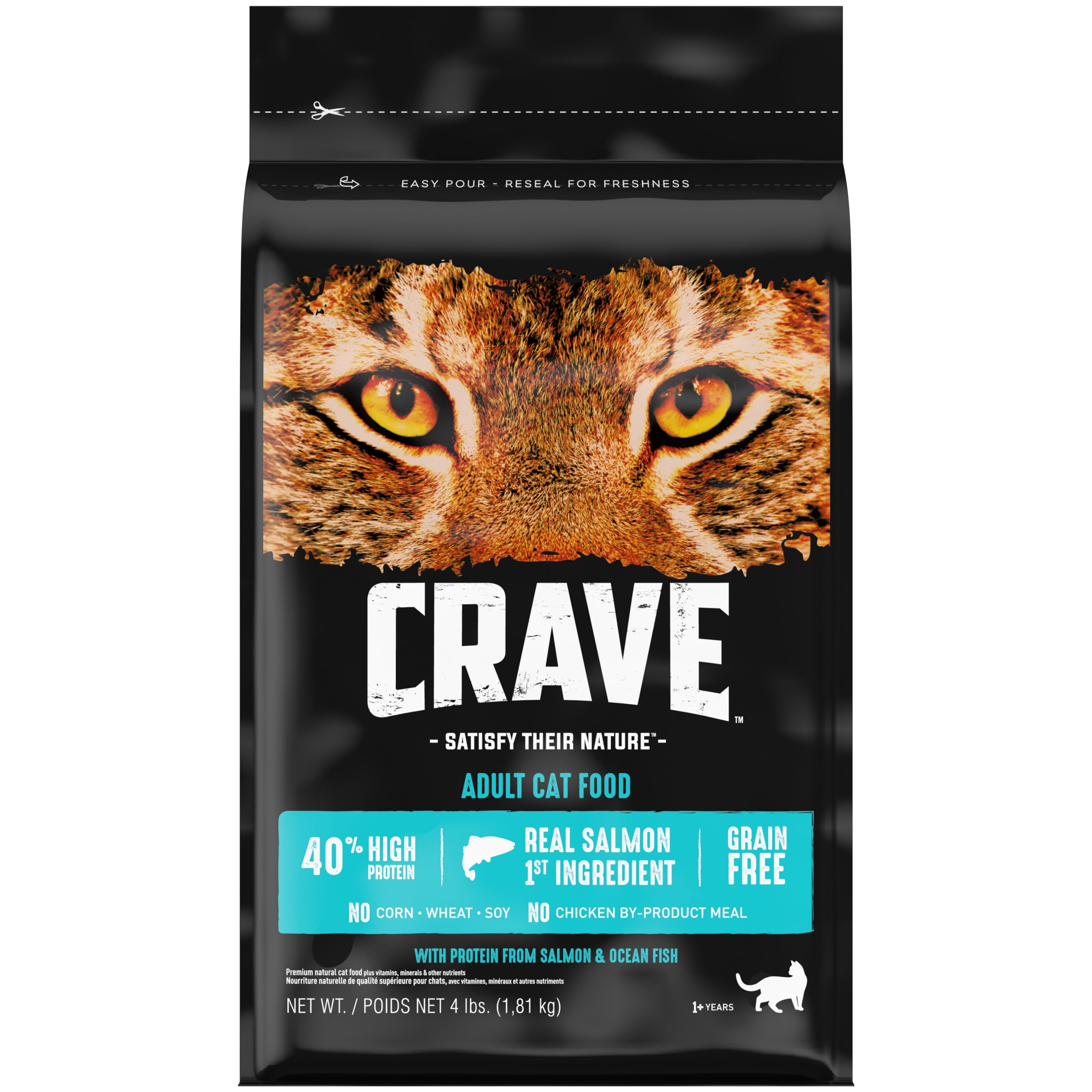CRAVE Grain Free with Protein from Salmon & Ocean Fish Dry Adult Cat Food, 4 Pound Bag