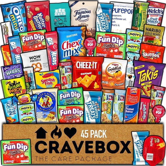 CRAVEBOX Snacks Box Variety Pack Care Package (45 Count) Easter Treats Gift Basket Adults Kids Grandkids Guys Girls Women Men Boyfriend Birthday Cookies Chips College Student Office School