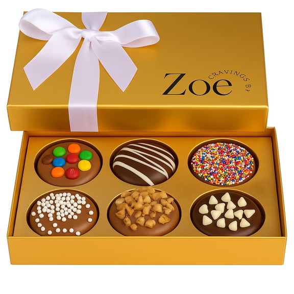 CRAVINGS BY ZOE Valentines Day and Birthday Chocolate Covered Cookies Gift Basket | 6 Count | Kosher Milk & Dark Belgian Chocolate Gourmet Food Gift Box | Birthday, Thank You, Candy Gifting Men Women