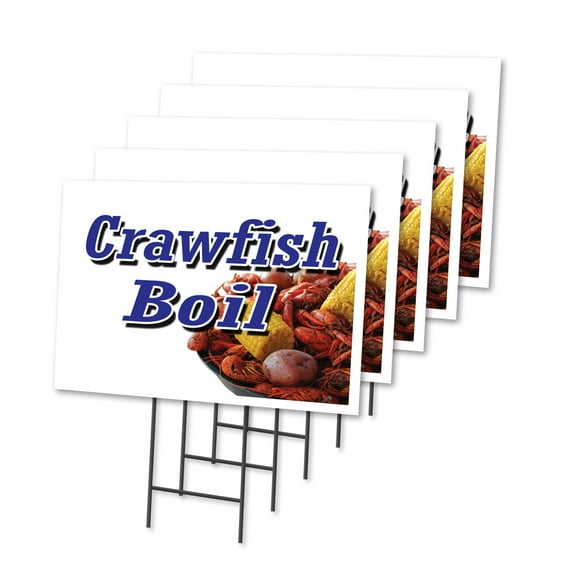 CRAWFISH BOIL 5 Pack Of 18" x 24" Yard Sign & Stake | Advertise Your Business | Stake Included Image On Front Only | Made in The USA