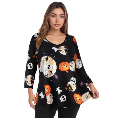 CRAYNER 3/4 Sleeve T-Shirts for Womens Casual V-Neck Tunic Tops Loose Fit Basic Tees Blouses Lightweight Pullover with Pocket