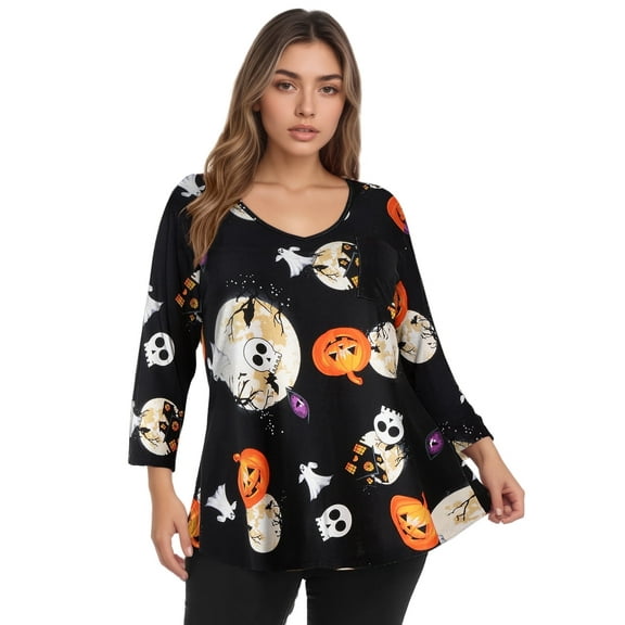 CRAYNER 3/4 Sleeve T-Shirts for Womens Casual V-Neck Tunic Tops Loose Fit Basic Tees Blouses Lightweight Pullover with Pocket