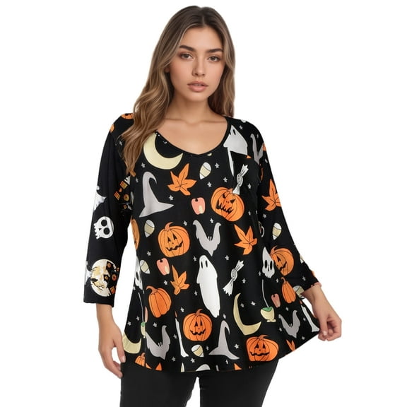 CRAYNER 3/4 Sleeve T-Shirts for Womens Casual V-Neck Tunic Tops Loose Fit Basic Tees Blouses Lightweight Pullover with Pocket