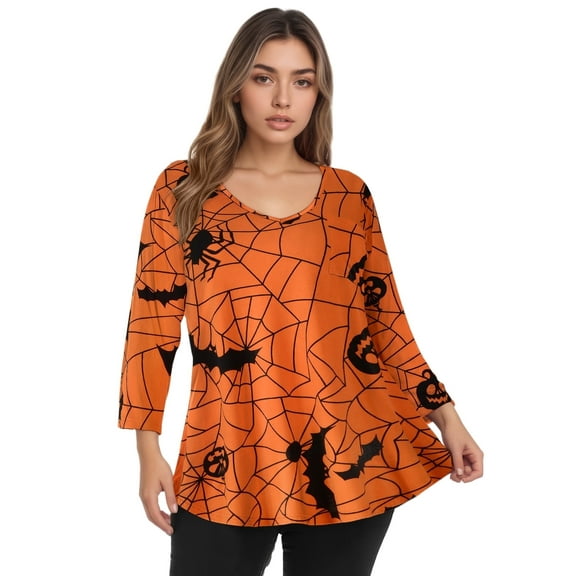 CRAYNER 3/4 Sleeve T-Shirts for Womens Casual V-Neck Tunic Tops Loose Fit Basic Tees Blouses Lightweight Pullover with Pocket