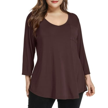 CRAYNER 3/4 Sleeve T-Shirts for Womens Casual V-Neck Tunic Tops Loose Fit Basic Tees Blouses Lightweight Pullover with Pocket