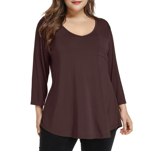 CRAYNER 3/4 Sleeve T-Shirts for Womens Casual V-Neck Tunic Tops Loose Fit Basic Tees Blouses Lightweight Pullover with Pocket