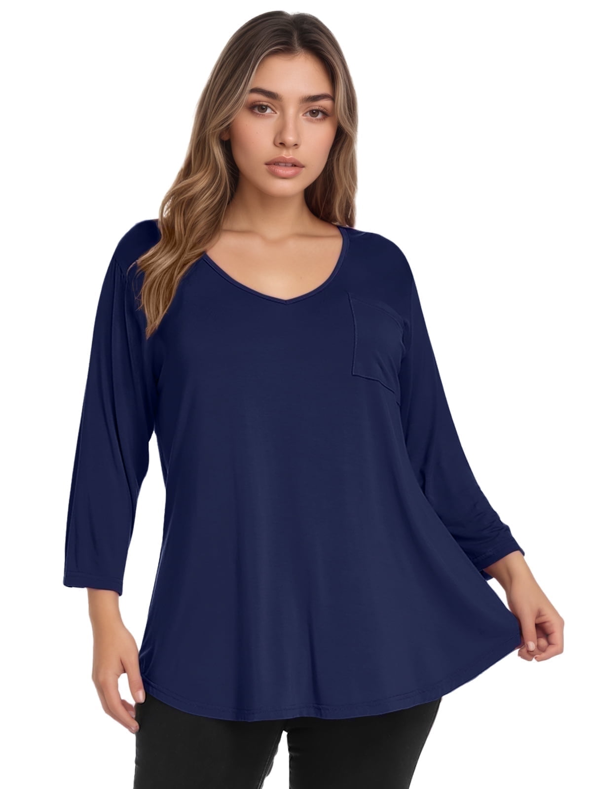 CRAYNER 3/4 Sleeve T-Shirts for Womens Casual V-Neck Tunic Tops Loose ...