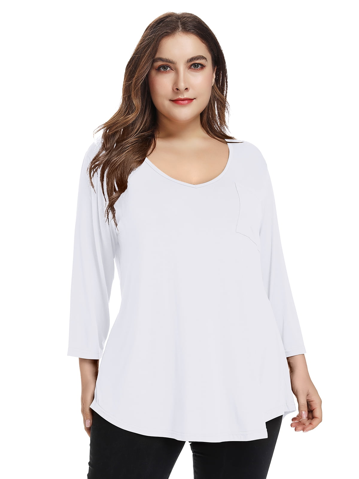 CRAYNER 3/4 Sleeve T-Shirts for Womens Casual V-Neck Tunic Tops Loose ...