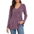 thumbnail image 1 of CRAYNER Casual Women's Blouses Loose Fit V-Neck Tops with Pocket Long Sleeve Fall Winter Tunic T Shirt , 2XL, 1 of 9
