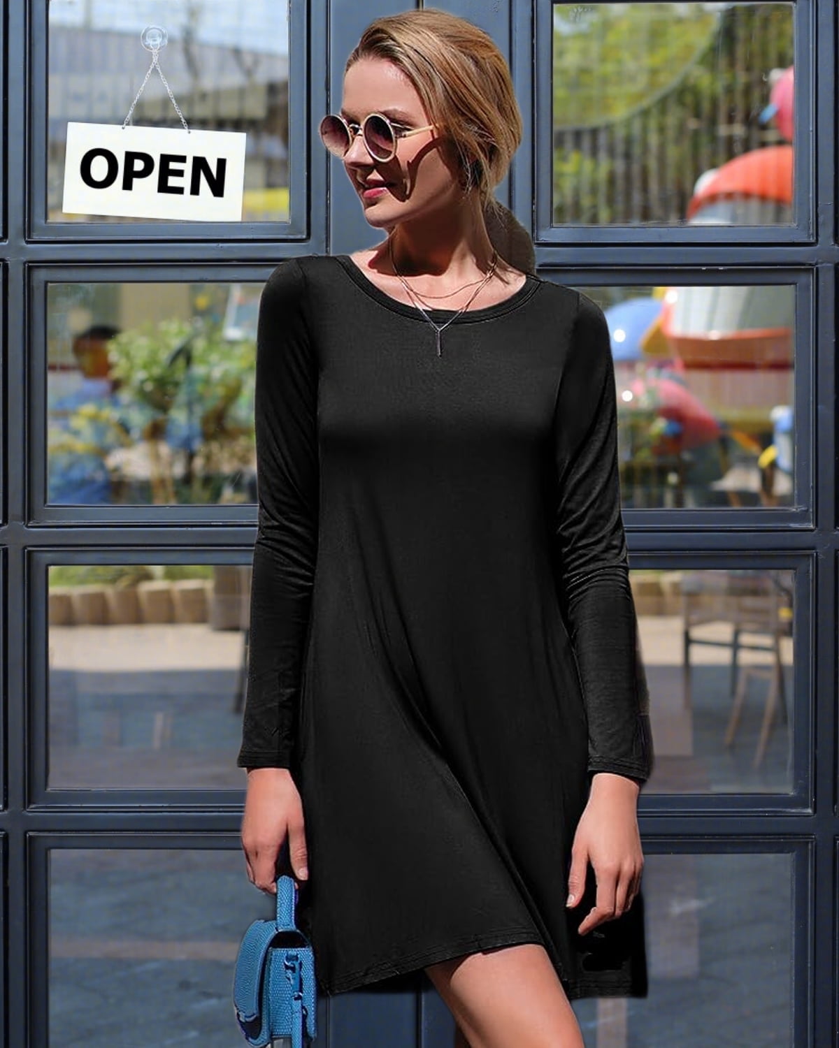 Black Maxi Black Cotton Casual Dress Little Black Dress, Cotton Women Dress,  Long Sleeve Dress, Black