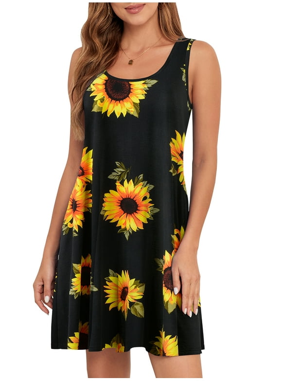 CRAYNER Women Summer Sleeveless Dresses Casual Swing T Shirt Dresses Beach Cover up Tank Sundress with Pockets