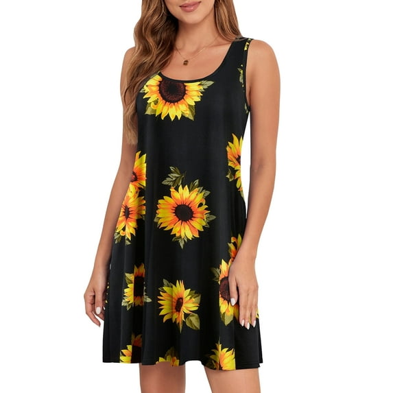 CRAYNER Women Summer Sleeveless Dresses Casual Swing T Shirt Dresses Beach Cover up Tank Sundress with Pockets