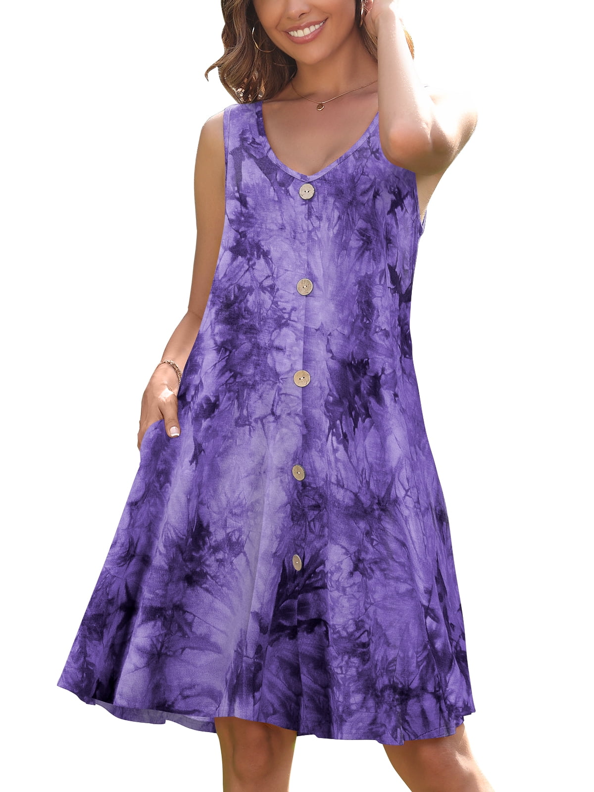 Oyihfvs Women's Sleeveless Summer Dress - Casual Swing Sundress With Pockets
