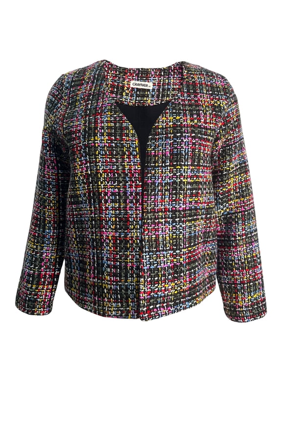 Women's Coats Retro Elegant Cropped Tweed Open Front Elegant Jacket Slim Jacket Long Sleeve