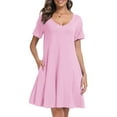 thumbnail image 1 of CRAYNER Womens Casual T Shirt Dresses Short Sleeve V Neck Sundress Loose Swing Sun dress with Pockets Summer Beach Skirt, L, 1 of 9