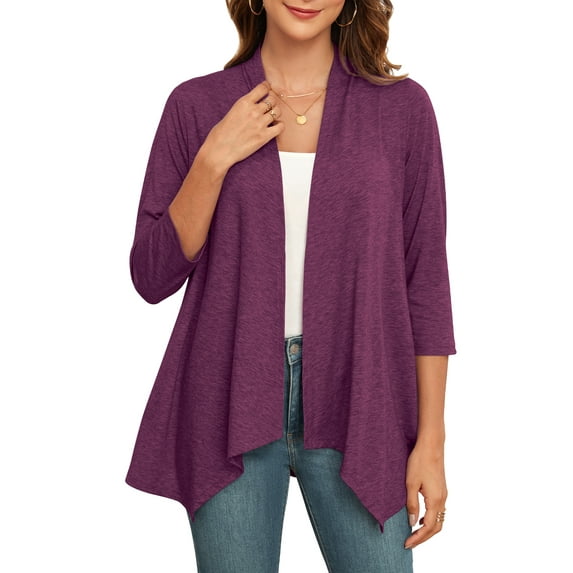 CRAYNER Women Cardigan Casual Lightweight Cardigan 3/4 Sleeve Open Front Soft Light Cardigan Drape Duster