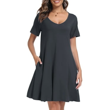 CRAYNER Womens Summer Beach Dresses Short Sleeve T Shirt Dress Casual A Line Flowy Swing Loose Dress Sundress with Pockets, M