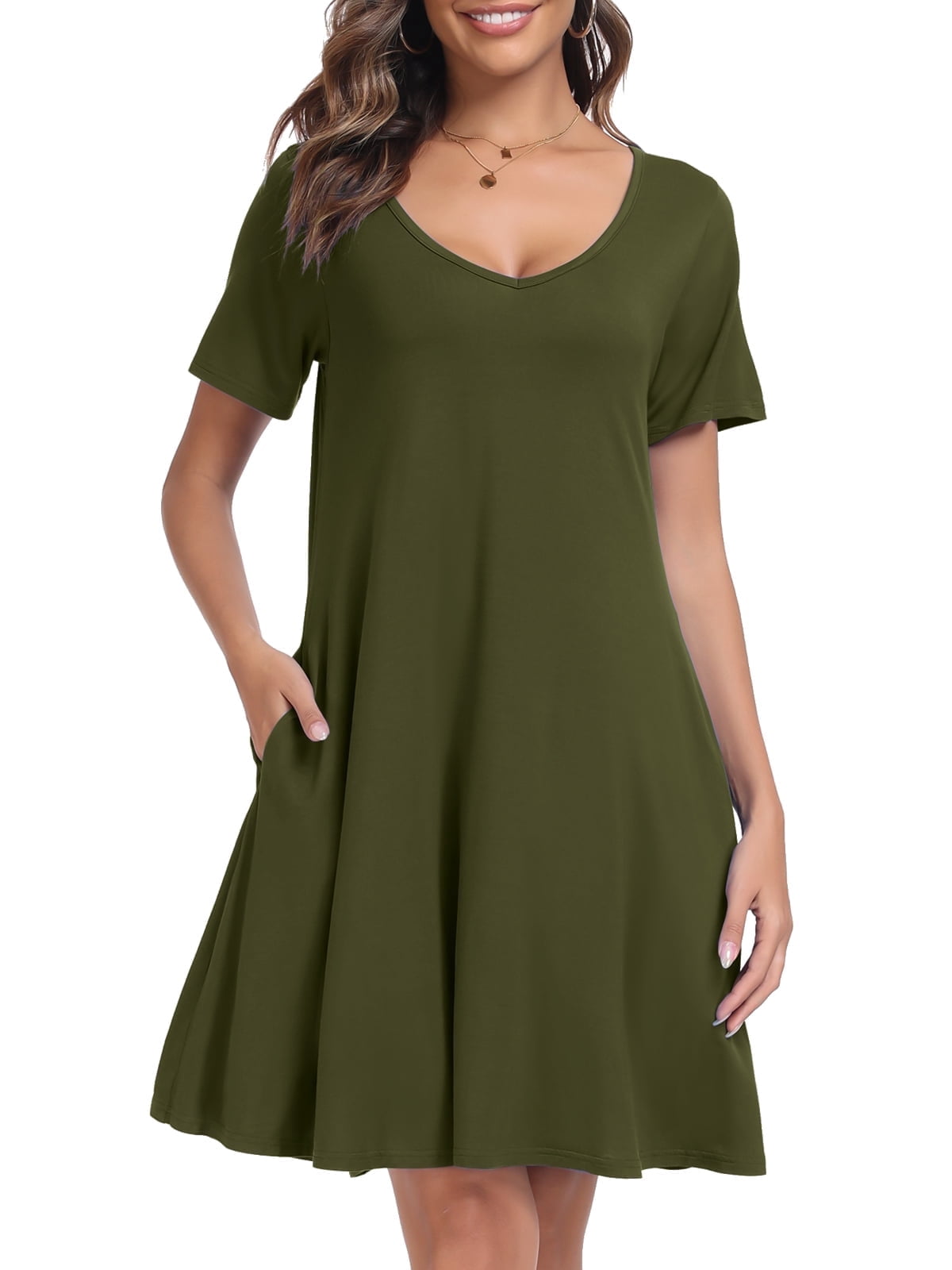 CRAYNER Womens Summer Beach Dresses Short Sleeve T Shirt Dress Casual A ...