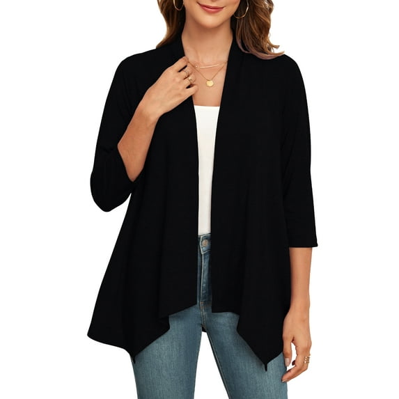 CRAYNER Women Cardigan Casual Lightweight Cardigan 3/4 Sleeve Open Front Soft Light Cardigan Drape Duster