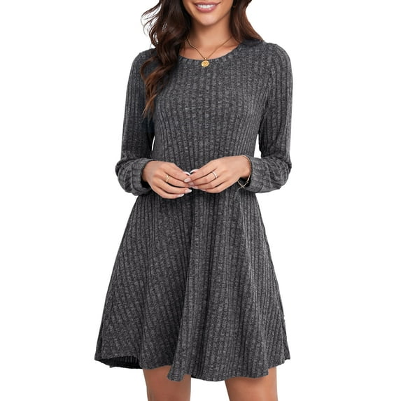 CRAYNER Womens Sweater Dresses, Long Sleeve Casual Dresses Casual Fall Winter Dress Crew Neck Tunic Dress with Pockets, M