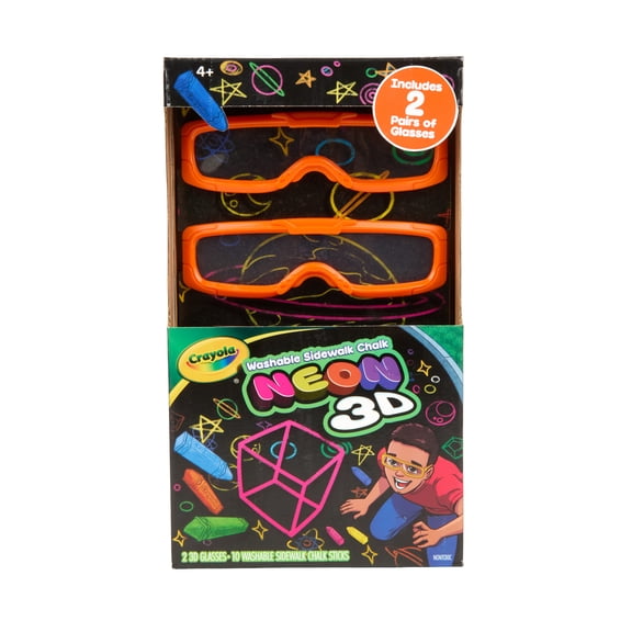 Crayola 3D Neon Sidewalk Chalk (10ct), 3D Glasses Included, Washable Outdoor Glow Chalk, Anti Roll, Activity for Kids, Outdoor Toys & Games, 4+