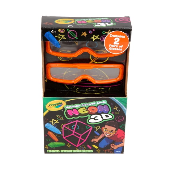 Crayola 3D Neon Sidewalk Chalk (10ct), 3D Glasses Included, Washable Outdoor Glow Chalk, Anti Roll, Activity for Kids, Outdoor Toys & Games, Back to School Gift, Ages 4+