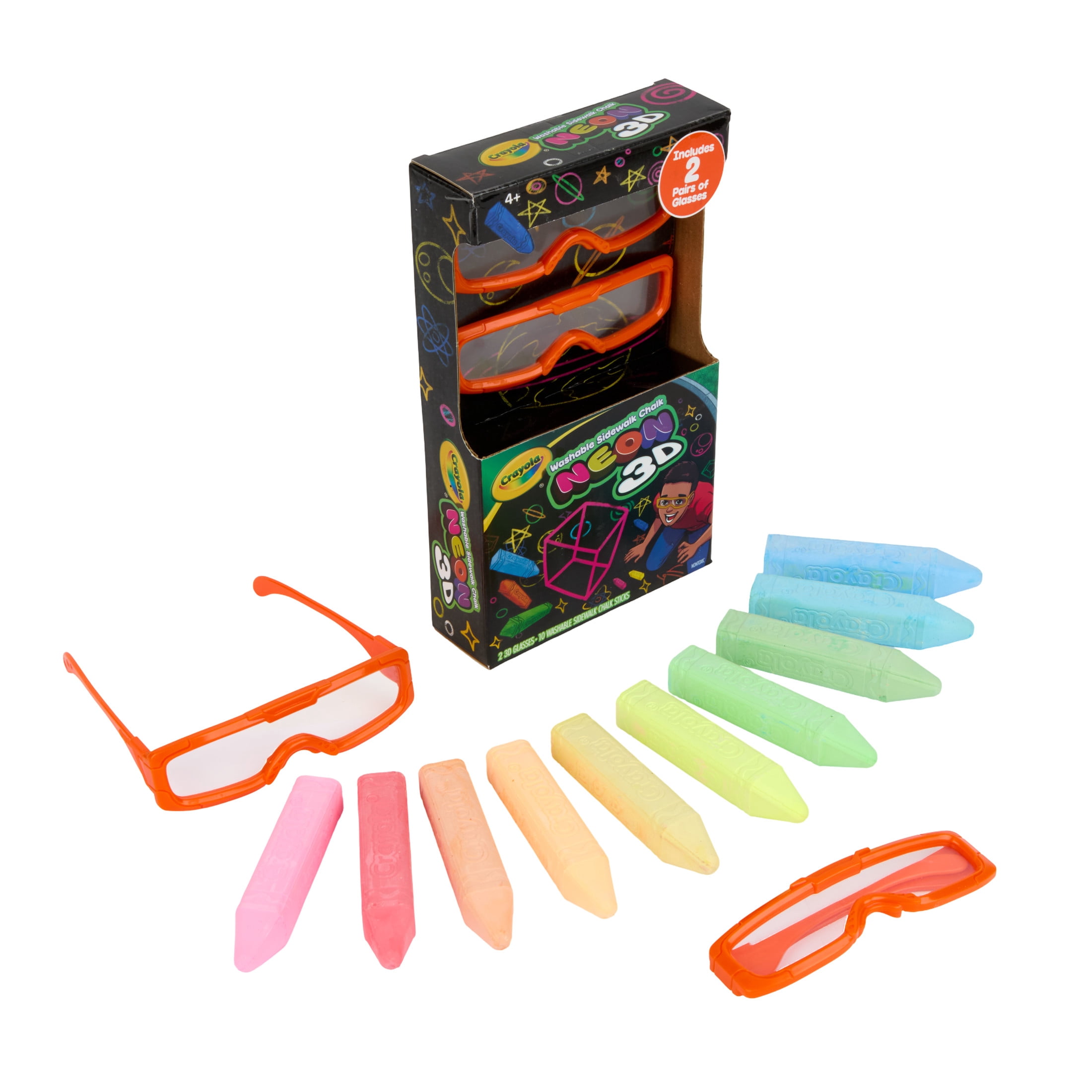 Crayola 3D Neon Sidewalk Chalk (10ct), 3D Glasses Included