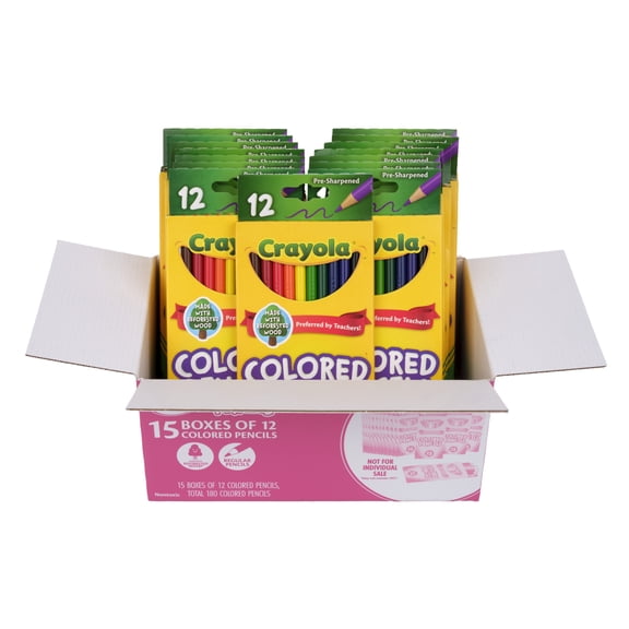 Crayola Colored Pencils Bulk (15 Boxes of 12), Classroom Essentials for Teachers, Kindergarten & Elementary School Supplies, Teacher Gift, Ages 3+