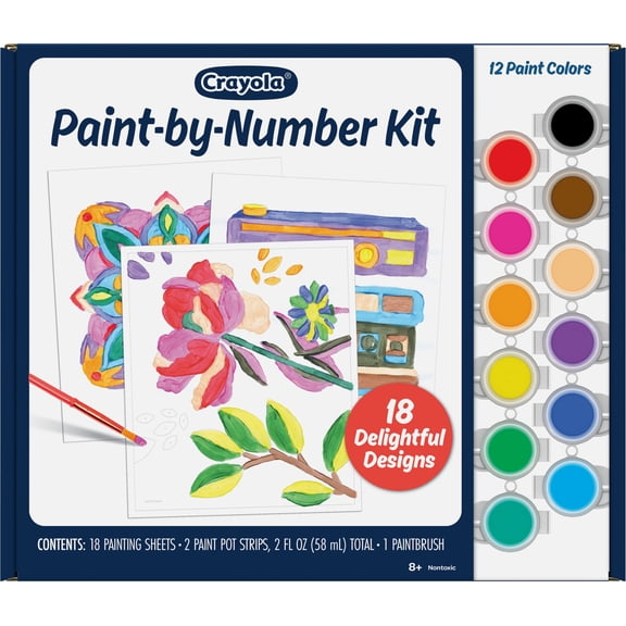 Crayola Paint by Number Kit for Kids & Adults, 20 Templates & 12 Paint Colors, Brush & Guide Included, Art Activity Set for Beginners, Gift for Kids, 8+