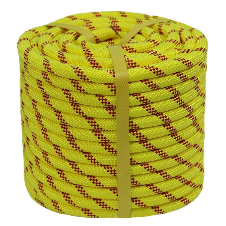 CRAYZA Double Braided Polyester Rope (1/2 in x 100 ft) Strong Arborist Rigging Rope 48 Strands for Climbing Swing Pulling Sailing, Fluorescent Yellow/