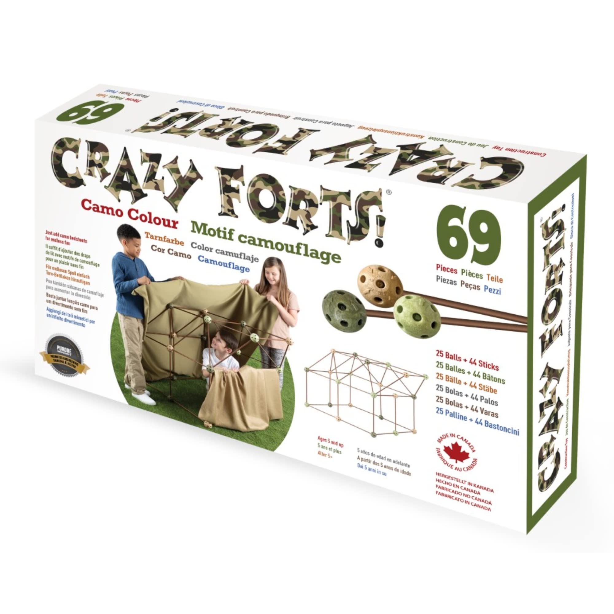 Crazy Forts - Kit De Construction De Cabane Géant - 69 Pièces (balles Et Bâtons) Pour Jeu Créatif Illimité - Violet