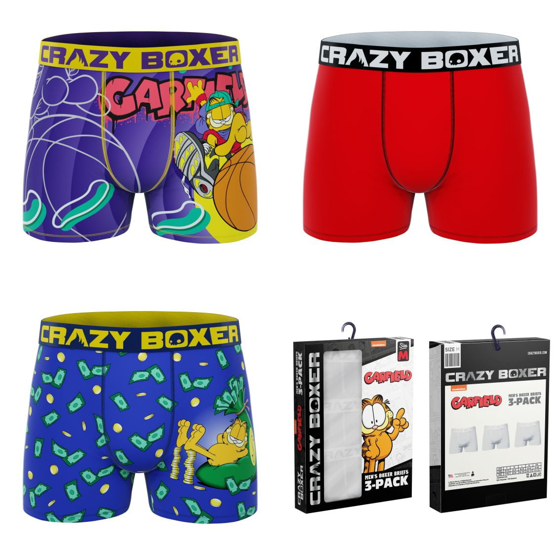 CRAZYBOXER Men's Underwear Garfield Resistant Lightweight Boxer Brief  Non-slip waistband (3 PACK) 