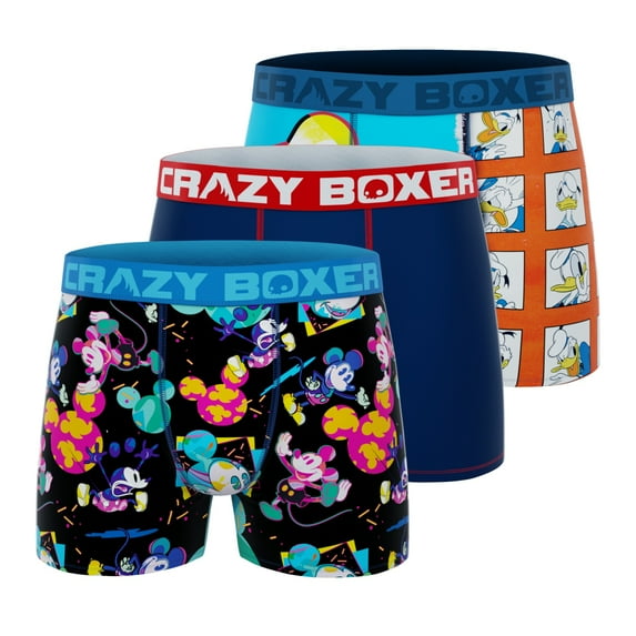 CRAZYBOXER Men's Underwear Disney Classic Breathable Lightweight Boxer Brief Non-slip waistband (3 PACK)