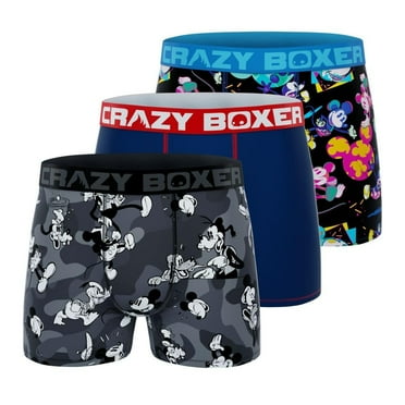 CRAZYBOXER Men's Underwear Disney Classic Breathable Lightweight Boxer Brief Non-slip waistband 3 PACK