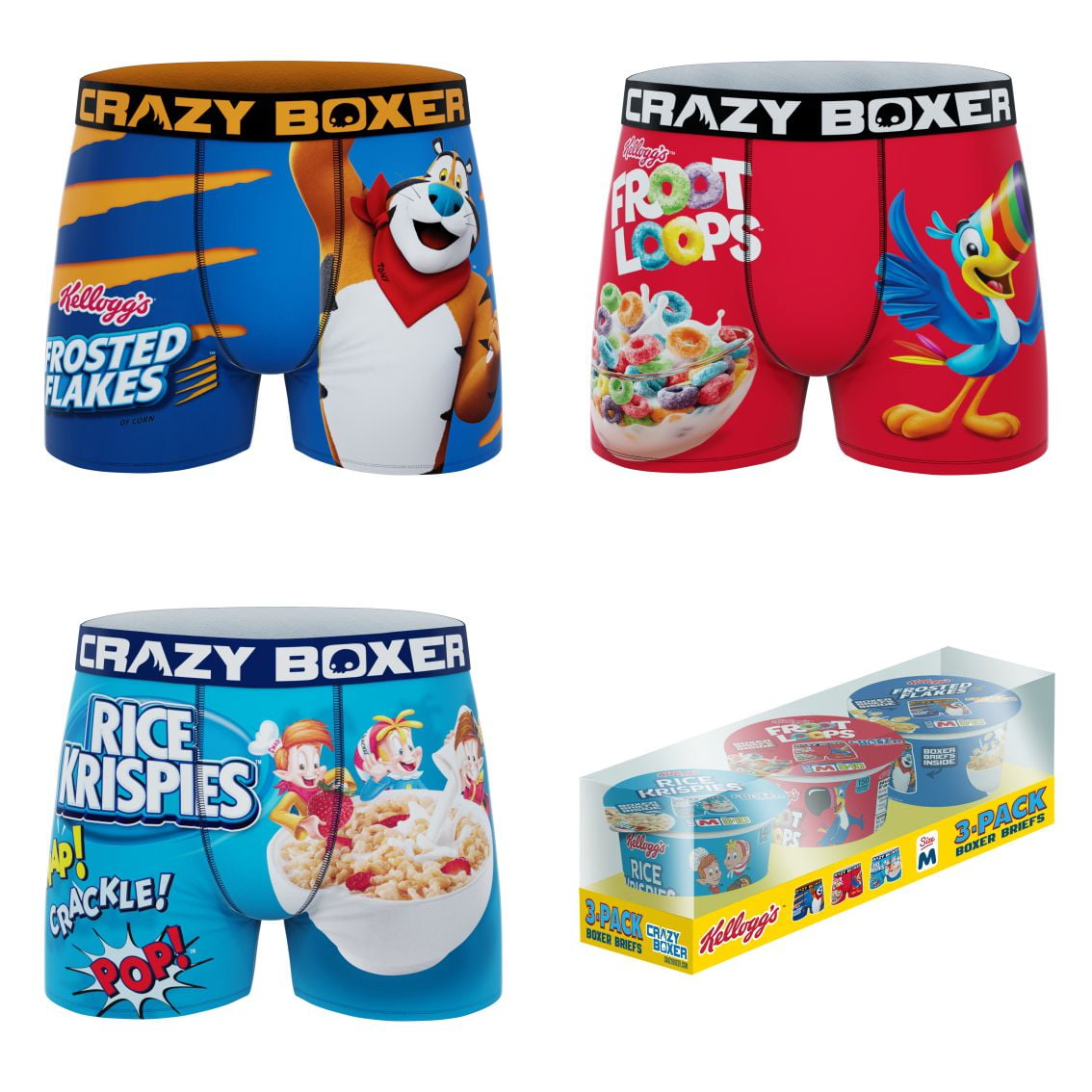 CRAZYBOXER Men's Underwear Kellogg's Cereals Stretch Breathable Boxer Brief Antiirritation (3