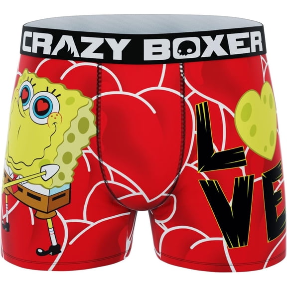 CRAZYBOXER Men's Underwear  Spongebob Squarepants Valentine's Non-slip waistband Soft Boxer Brief Distortion-free (Creative Packaging)