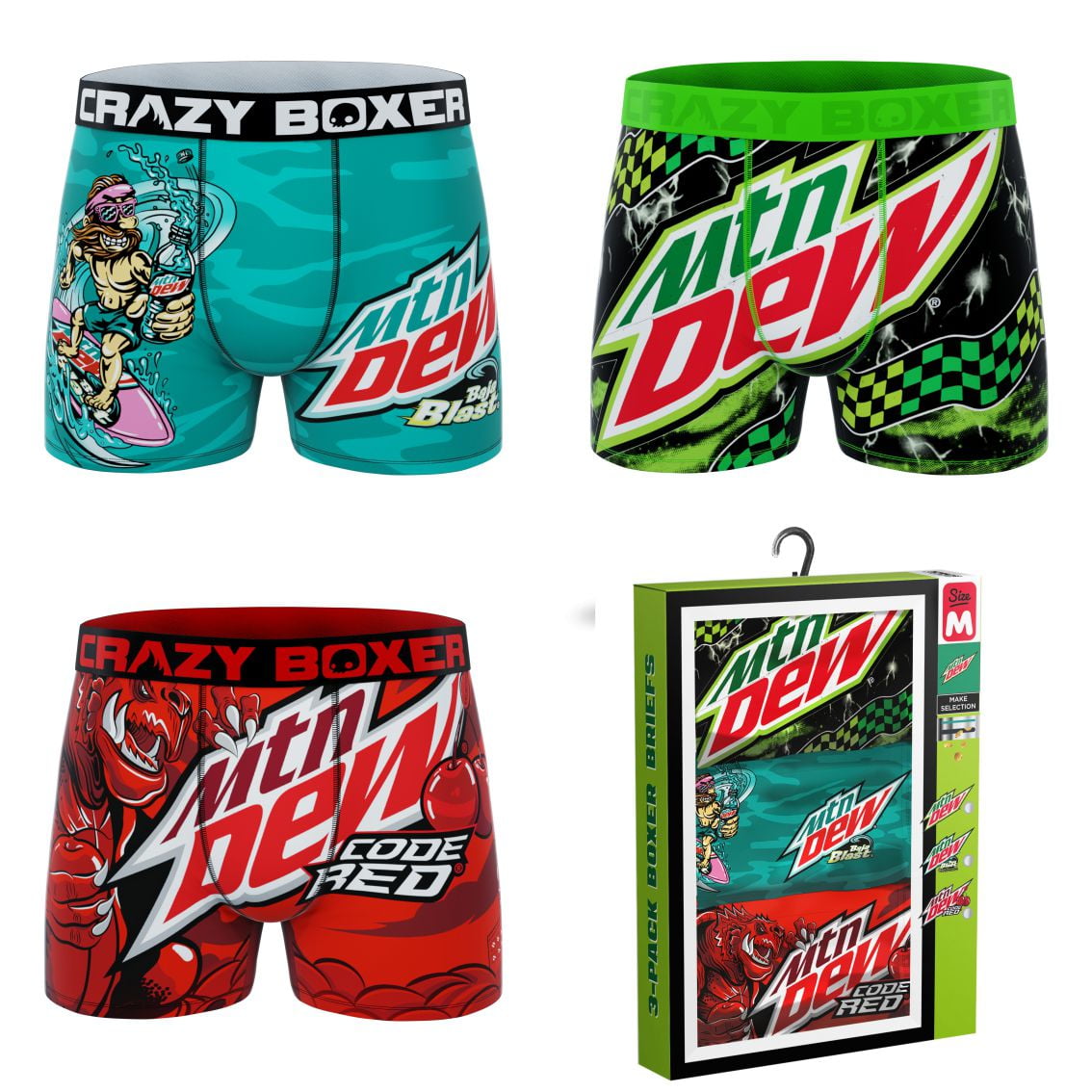 CRAZYBOXER Mountain Dew Flavors Men's Boxer Briefs (3Pack, Vending