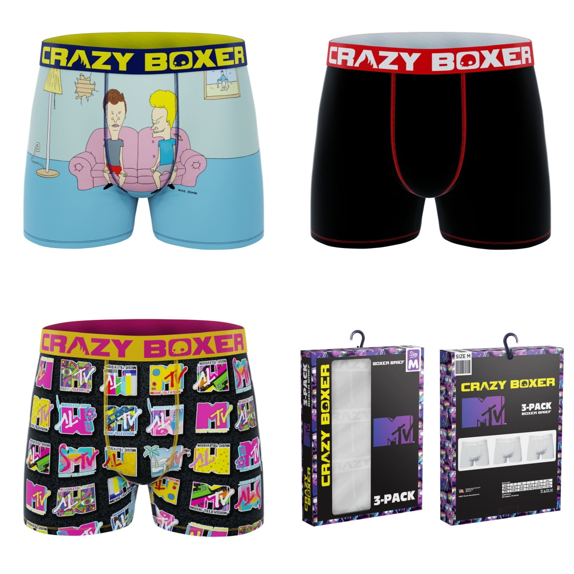 CRAZYBOXER Mtv Beavis And Butthead; Men's Boxer Briefs, 3-Pack