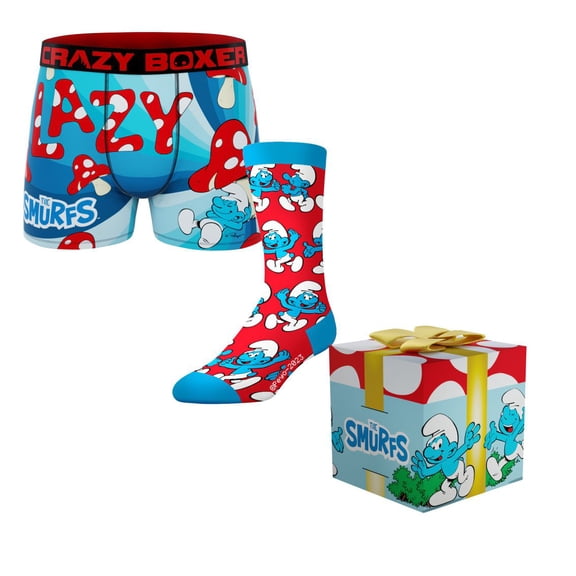 CRAZYBOXER The Smurfs Lazy Smurf Men's Boxer Briefs and Socks (Box)