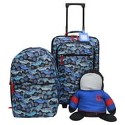 CRCKT 4-Piece Softside Kids Luggage Set, Includes 18" Carry-on Luggage, 12" Backpack, Plush Critter That Turns Into a Neck Roll Pillow, and a Matching Luggage Tag, Trucks, (Walmart. Com Exclusive)
