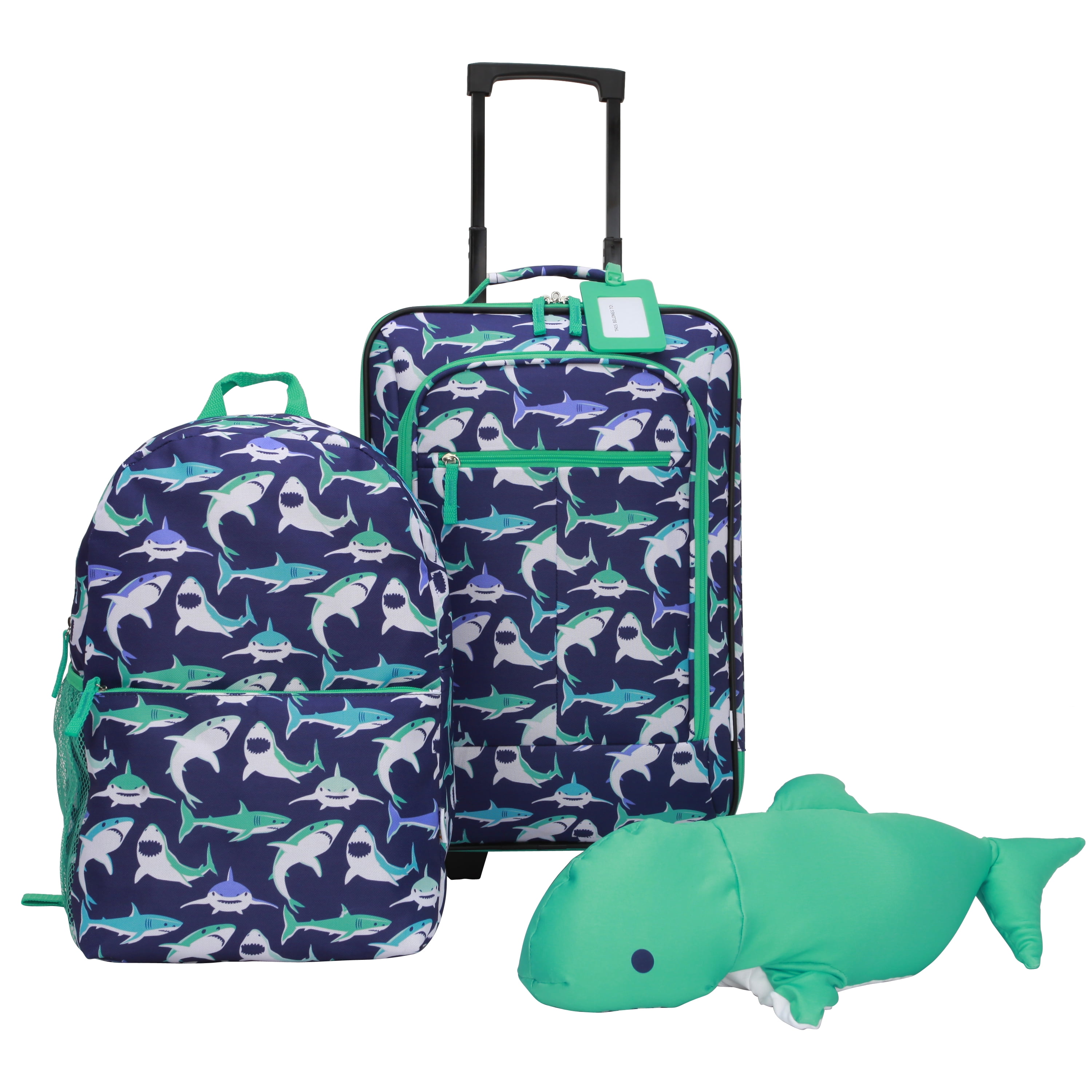 Crckt Kids 18 inch 4 Piece Luggage Set, Shark, ( Exclusive), Size: 18in UR: 18''H x 12.5 inch WX 6.5''Large BACKPACK:15.5IN H x 11in W x