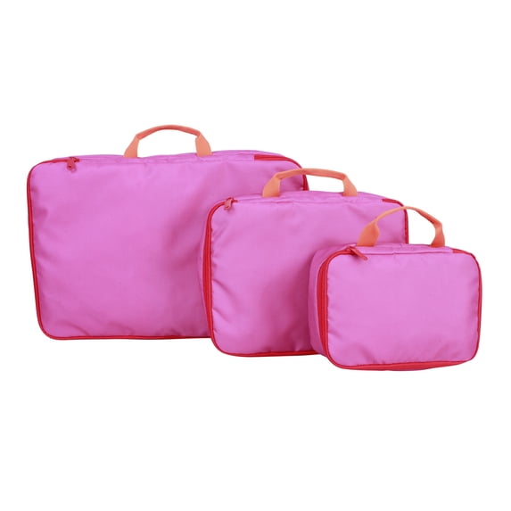 CRCKT Kids 3-Piece Zippered Polyester Packing Cube Set - Red, Orange, Hot Pink Colorblock