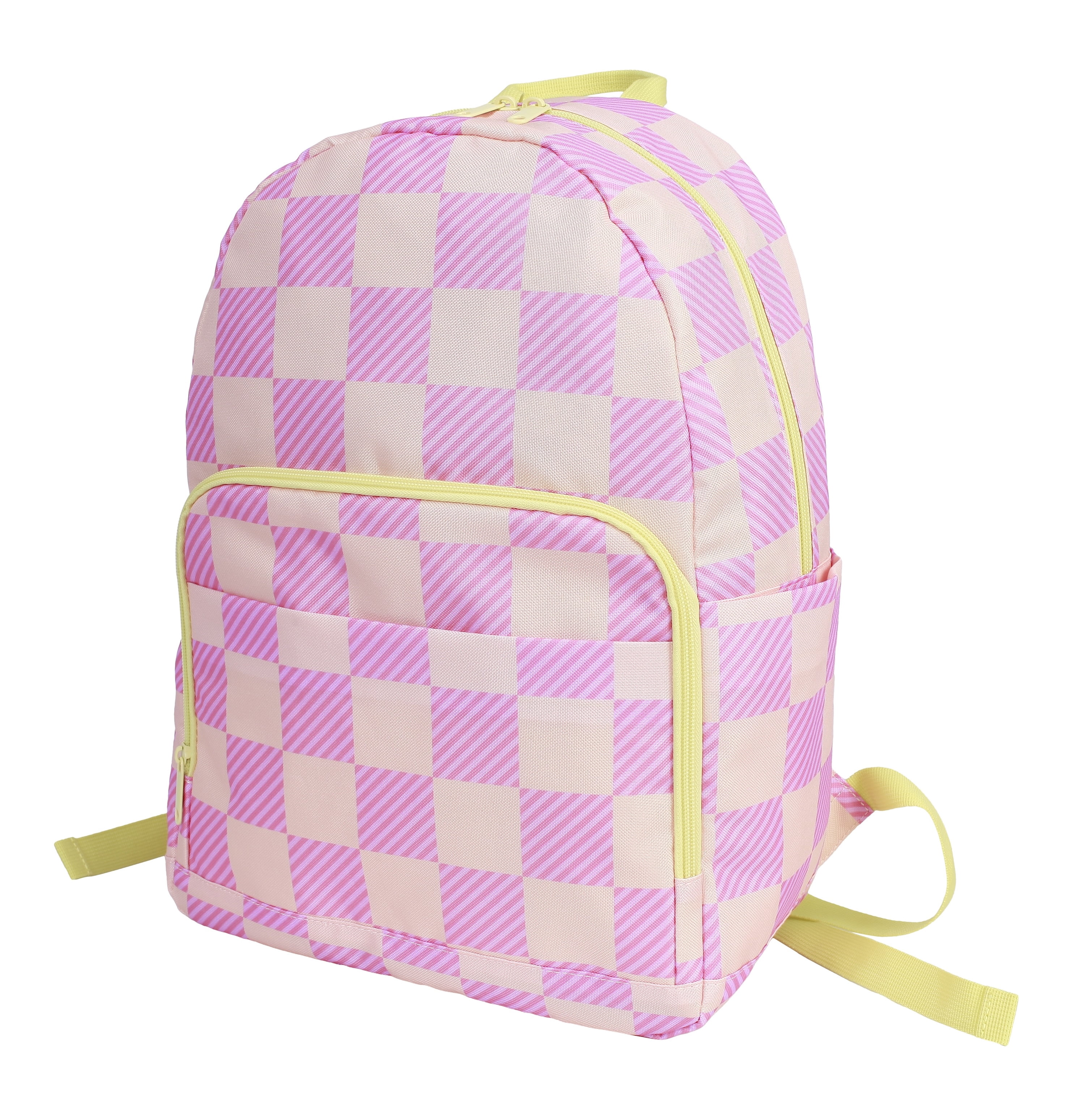 CRCKT 17-inch Kids Polyester Backpack - Peach Fuzz, Pink and Yellow Checker