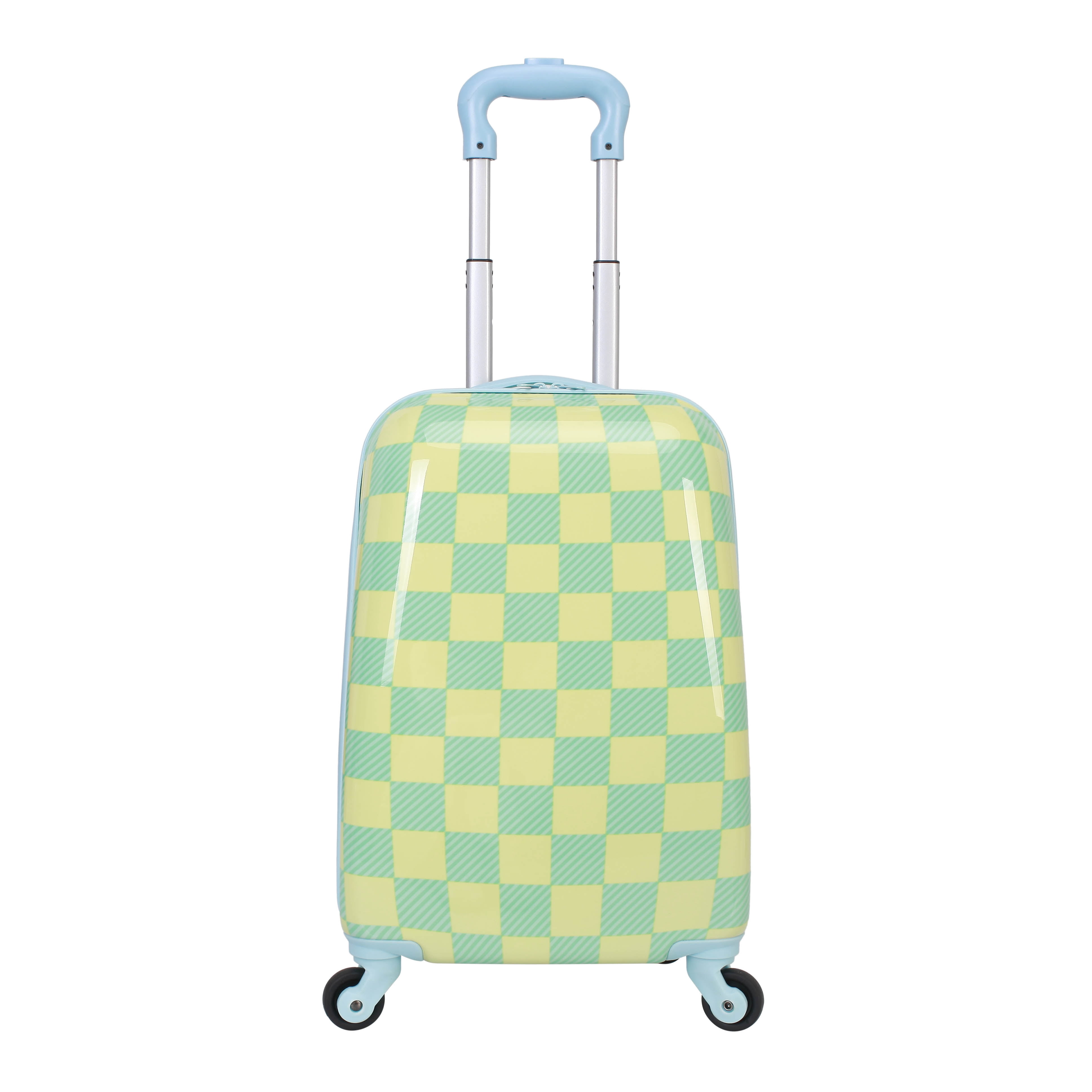 CRCKT Kids Boy 21" Checker Hardside Carry-on Luggage With 360 Spinner Wheels, Buzzing Bees, Neon Yellow and Blue