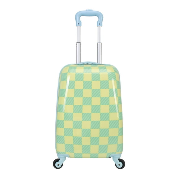 CRCKT Kids Boy 21" Checker Hardside Carry-on Luggage With 360 Spinner Wheels, Buzzing Bees, Neon Yellow and Blue