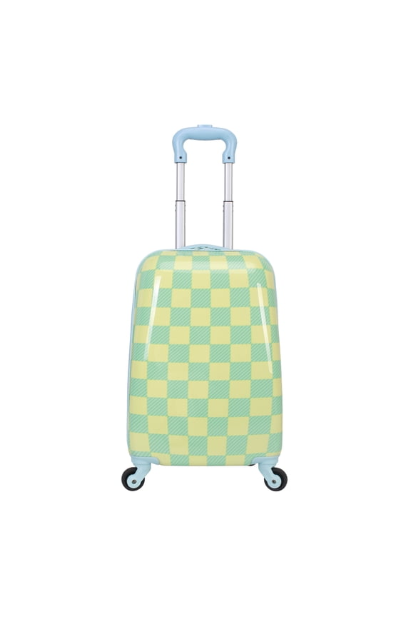 Kids Boy 21" Checker Hardside Carry-on Luggage With 360 Spinner Wheels, Buzzing Bees, Neon Yellow and Blue